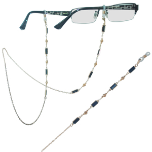 Women Elegant Eyewear Brass Chain Decorated with Long Faceted Acrylic Beads